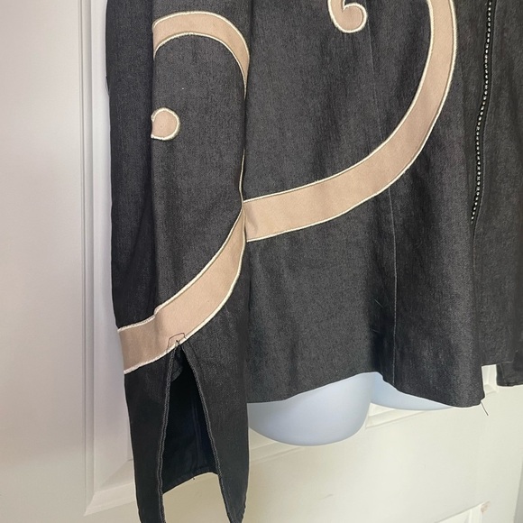 Devine Denim NY Womans Charcoal Gray Swirl Jacket Size 16W Rhinestone Zip Plus - Picture 2 of 9